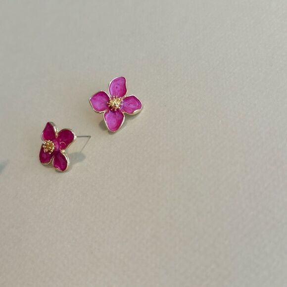 Pink flower earrings N1094 - Picture 3 of 4